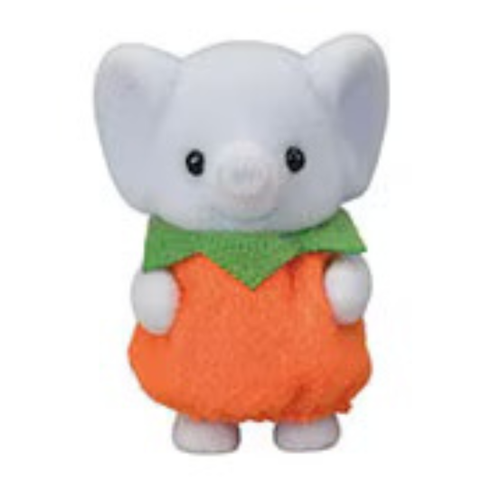 Calico Critters Bubblebrook Elephant Baby in Pumpkin Costume - Rare Find