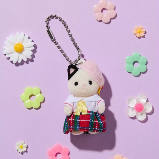 Calico Critters School Girl Tuxedo Cat Baby Keychain